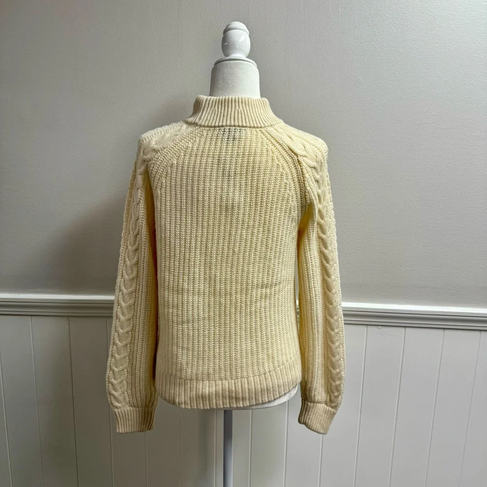 NEW J. Crew Pom-Pom Cable-Knit Pullover Crew Neck Sweater Natural Cream Small